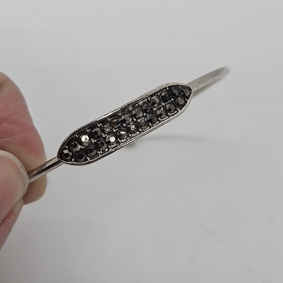 silver tone cuff bracelet with gunmetal gray rhinestones - Picture 4 of 4